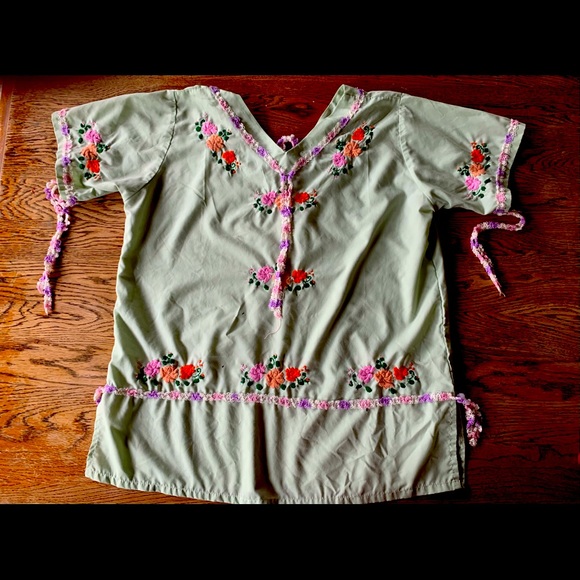 Handmade Pillowcase Top crochet tatting boho hippy blouse Festival Green… - Picture 5 of 7